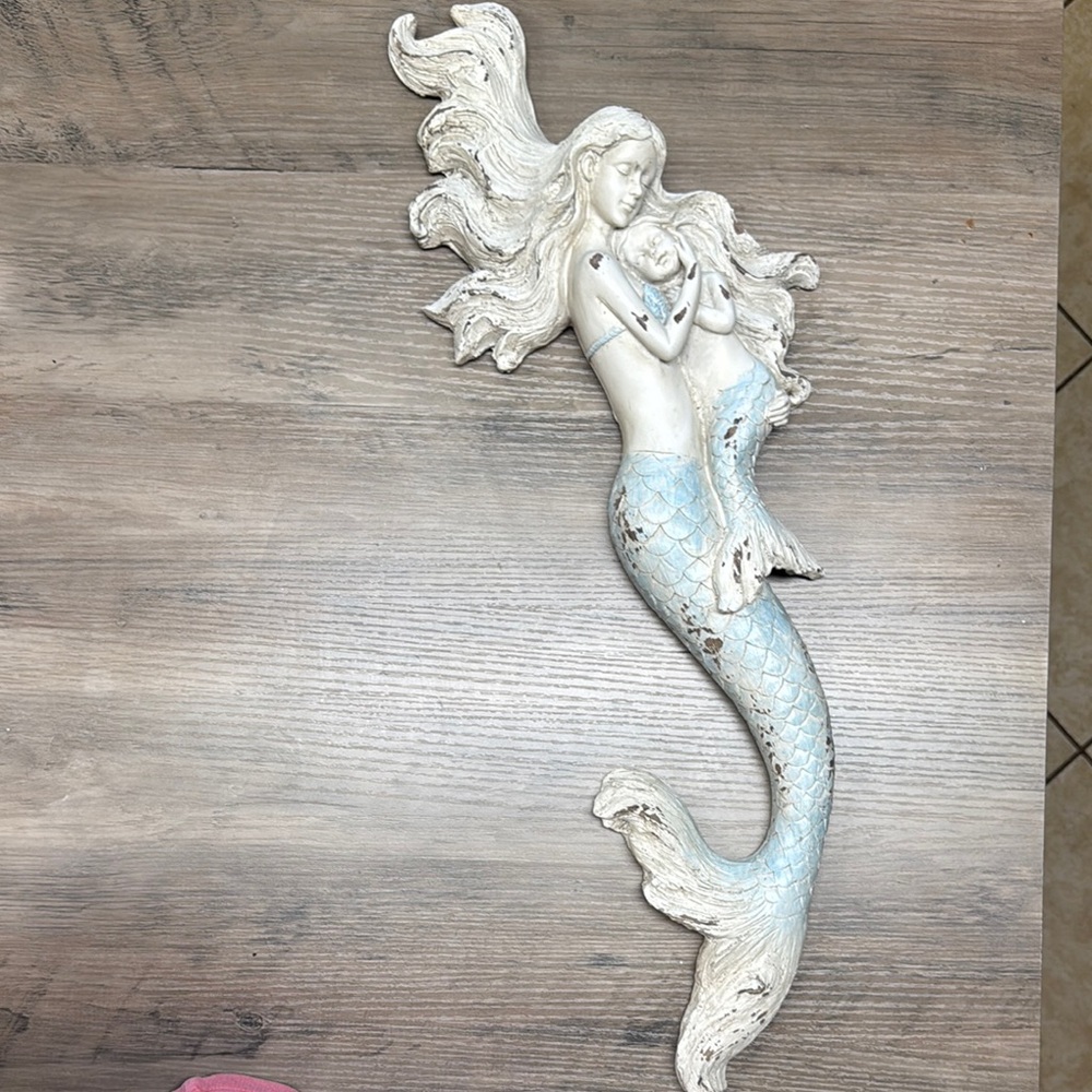 Elegant Mermaid Wall Decor in White and Blue
